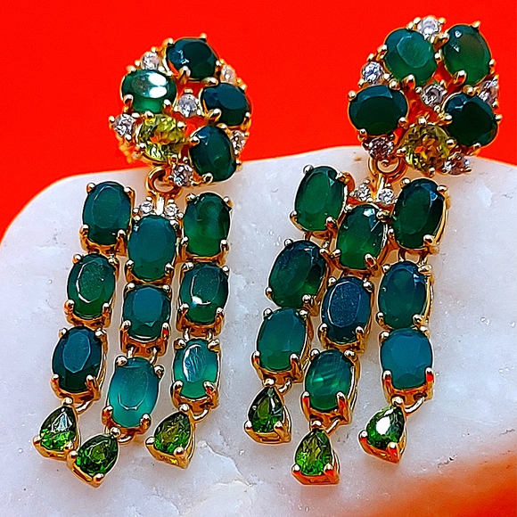 Sunny Jewels Jewelry - Natural Green Agate, Chrome Diopside, Peridot 925 Sterling Silver Earrings.